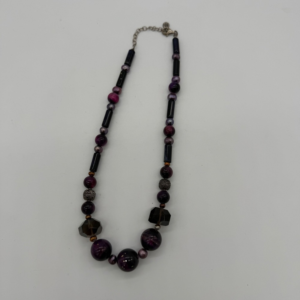 Vintage Barse Sterling Silver 925 Amethyst Purple Stone Beaded Necklace